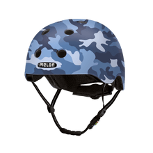 Load image into Gallery viewer, The Melon Helmets camo blue helmet designed for skateboarding, biking, scooter, and commuting.