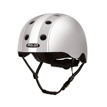 Load image into Gallery viewer, Melon Helmets white helmet with grey stripes designed for skateboarding, biking, scooter, and commuter.