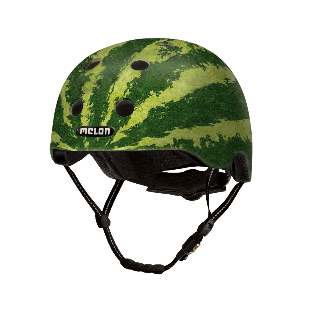 Melon Helmets watermelon printed helmet designed for skateboarding, biking, scooter, and commuting.
