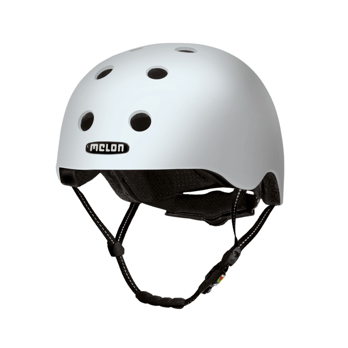 The Melon Helmets matte-finish white helmet Berlin designed for skateboarding, biking, scooting, and commuting. 