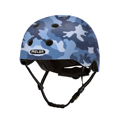 The Melon Helmets camo blue helmet designed for skateboarding, biking, scooter, and commuting.