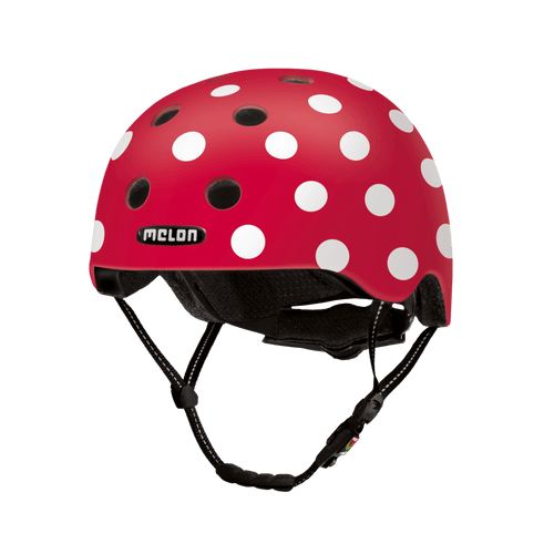 Melon Helmets polka dot printed helmet designed for skateboarding, biking, scooter, and commuting.