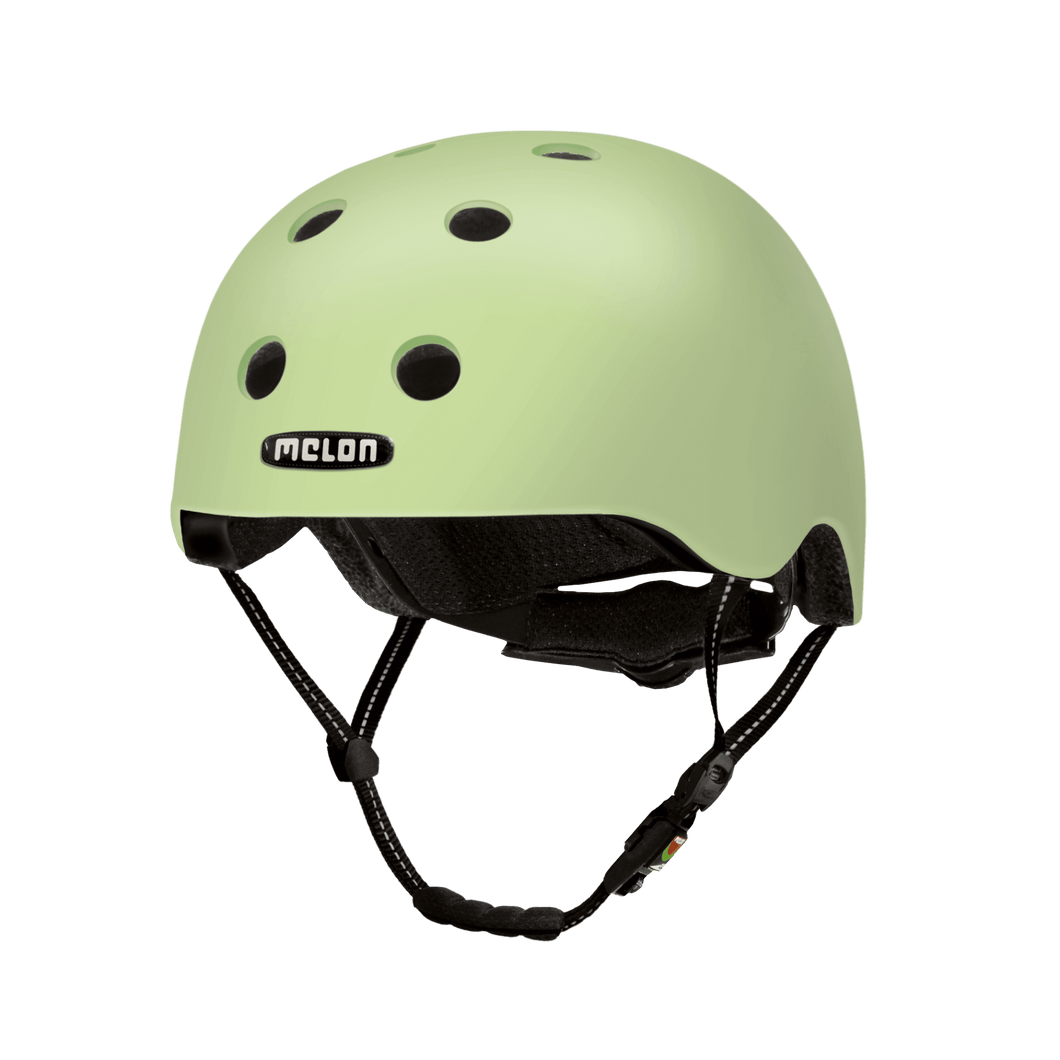 Melon Helmets matte finish light green helmet designed for skateboarding, biking, scooter, and commuting.